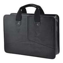 Черный искусственная кожа молнии Прямоугольник встречи контракт файлы ручка сумка Контейнер