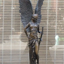 Bi002260 2" Западного ИСКУССТВА Бронзовый Matrble крыло Статуя Греческой мудрости Афина богиня красоты