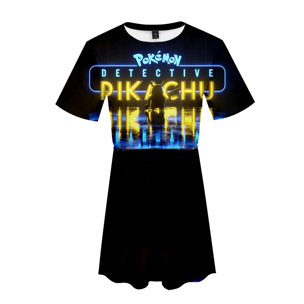 

Pokemon Detective Pikachu 3D Printed Dress Women Fashion Summer Short Sleeve Dresses 2019 Harajuku Casual Streetwear Clothes