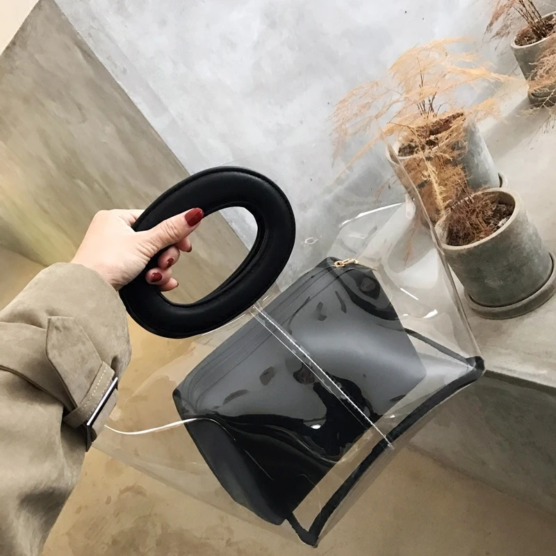 

2018 Transparent Clear Bag Large Capacity Harajuku Style Totes Ladies Summer Retro Transparent Handbag Sweet Jelly Beach Bag
