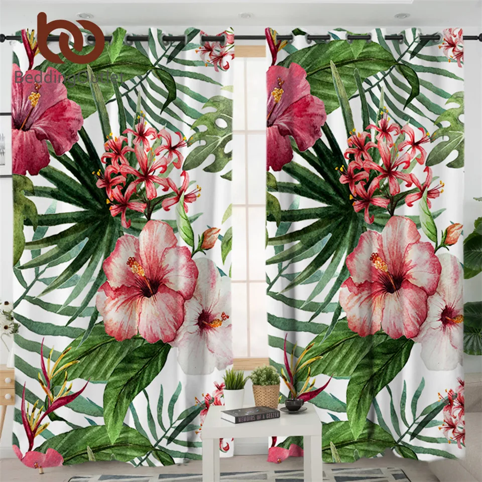 Beddingoutlet Flowers Living Room Curtains Leaves Red Green White