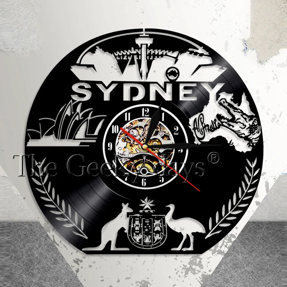Australia Wall Clock Australia Cityscape Emblem Wall Art Sydney Skyline