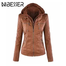 NIBESSER Faux Leather Jacket Women Autumn Winter 2017 Long Sleeve Hooded PU Jacket Coats Motorcycle Overcoats Plus Size 5XL Z30