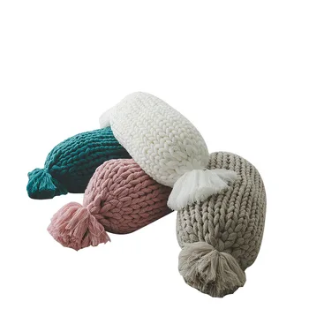 

Hand-woven thick wire pillow Candy Shape Back Cushion Pillow Roll Pillow Head Convenient Travel Pillow Bed Home Decoration