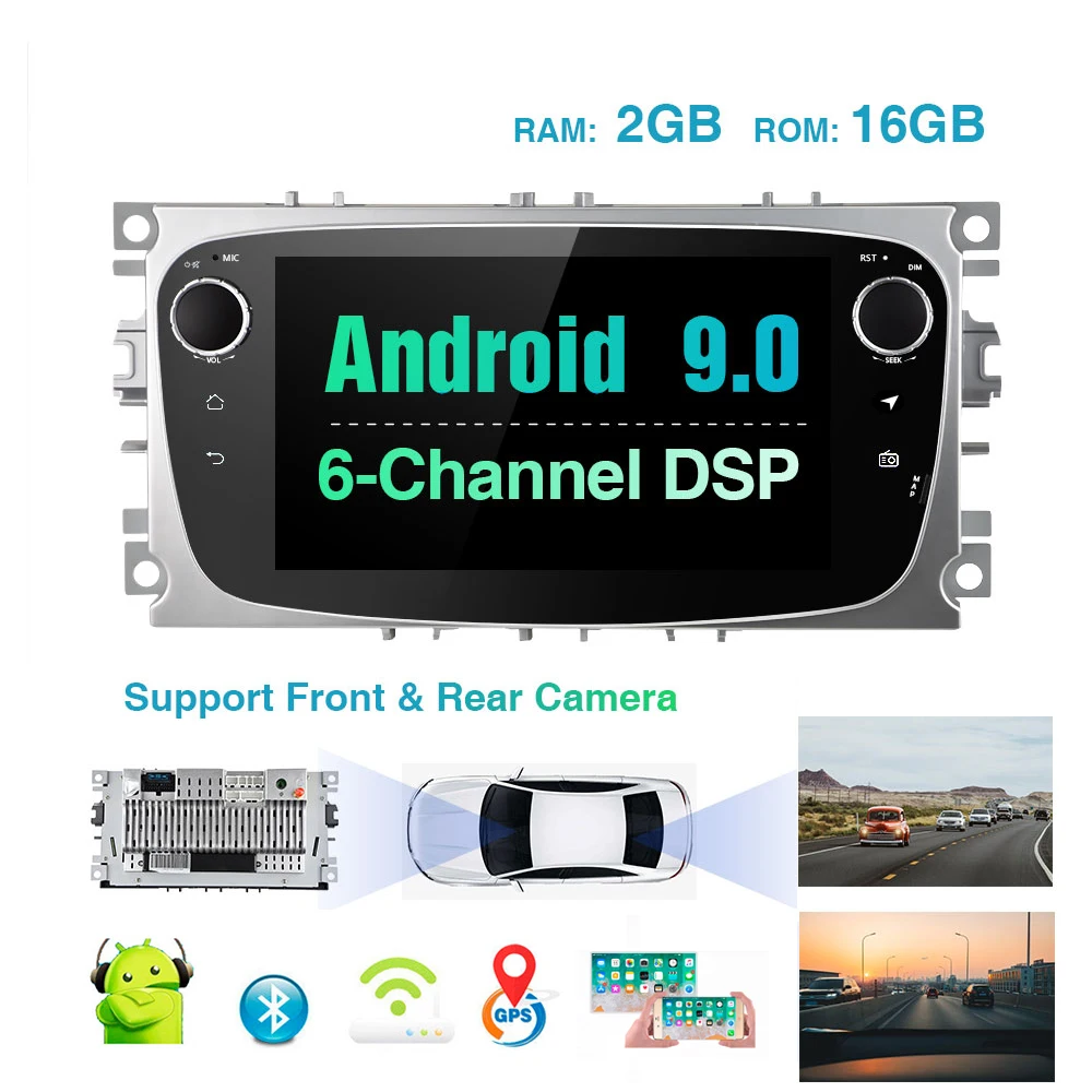 Podofo Android 9,0 автомобильный dvd-плеер 2 Din радио gps Navi для Ford Focus Mondeo Kuga C-MAX S-MAX Galaxy Аудио Стерео головное устройство