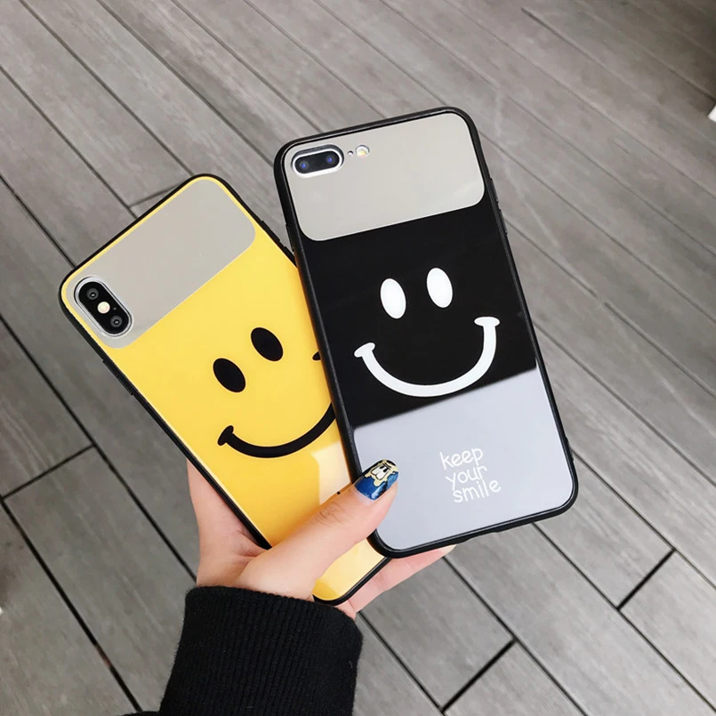 Роскошный зеркальный чехол для iPhone X XR XS макс. закаленное стекло улыбка полный