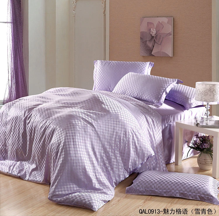 Violet clair à carreaux mauve lilas soie du mûrier couette ensemble de  literie roi couettes taille queen drap de lit housse de couette couvre lit  | AliExpress