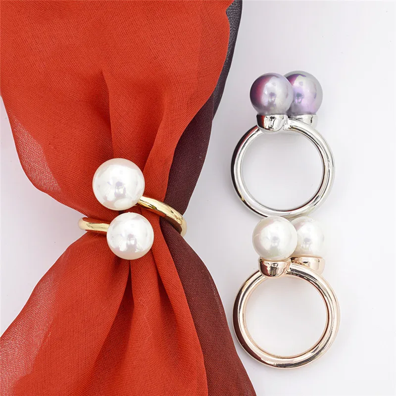 

RUNMEIFA 2019 New Silk Scarf Clip Buckle Alloy Silk Scarf Two Pearl Buckle Brooch Pins Jewelry Gift For Women Accessioties