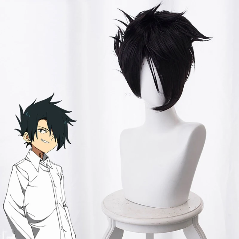 

New Yakusoku no Neverland Ray Cosplay Wigs Short Black Heat Resistant Synthetic Hair Perucas Cosplay Wig + Wig Cap