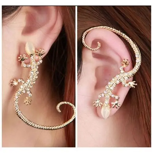 Модное с кристаллами стразами уха манжеты серьги Роскошные Gecko золотые|fashion stud