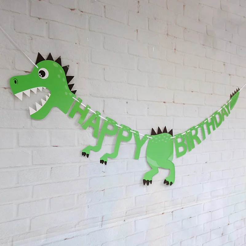 Мотив динозавра день рождения письмо тянуть флаг с днем рождения тянуть баннер с цветком для DIY ребенка день рождения украшения - Цвет: Зеленый