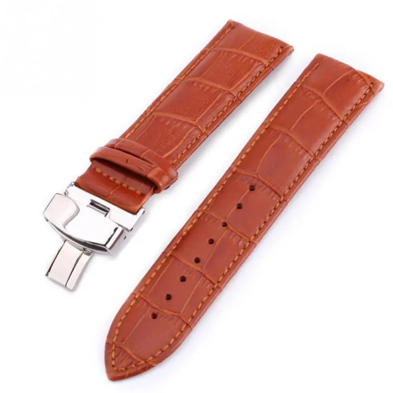 18mm 20mm 22mm 24mm Unisex Leather Watch Band Butterfly Clasp Buckle