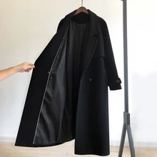 Зимнее женское шерстяное пальто с поясом Женская Толстая теплая кашемировая верхняя одежда женская повседневная шерстяная длинная куртка пальто V40