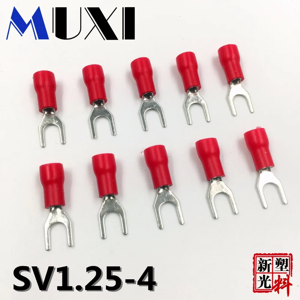 

SV1.25-4 Red Furcate Terminal Cable Wire Connector Insulated Wiring Terminals electrical Lug crimp terminal 100PCS