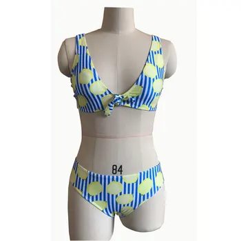 

Womens Middle Waisted Bikini Tie Knot Front Top Two Piece Swimsuit Push Up Brazilian Swimsuit Bathing Suits 2PCS Bikini Sets