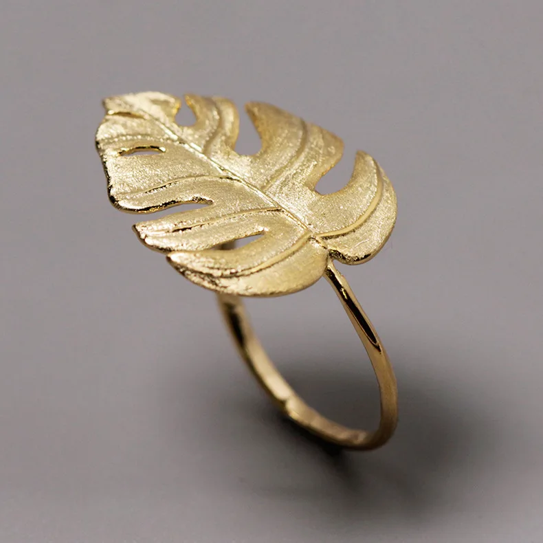 INATURE 925 пробы серебряные модные кольца Monstera лист для женщин Свадебные ювелирные изделия - Цвет основного камня: Gold