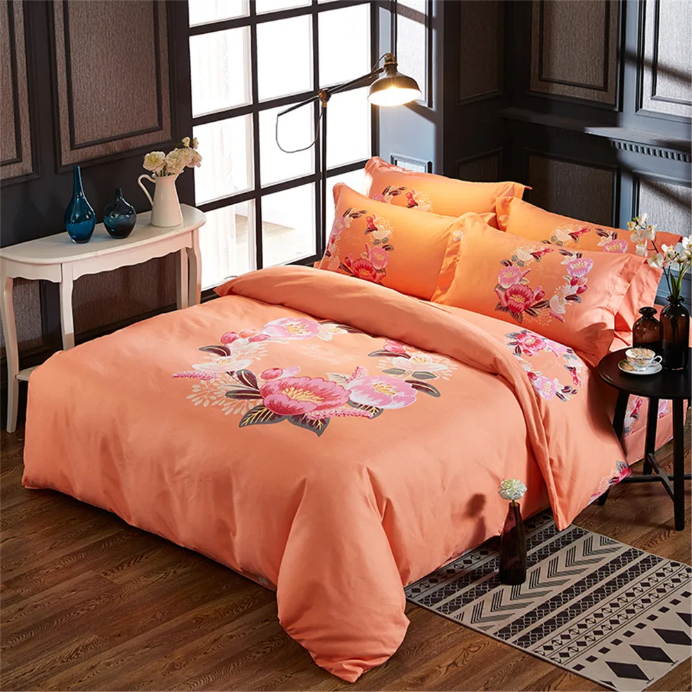 

Fashion 3D Printed Orange Yellow red flower Bedding Set Queen Size Bed Duvet Cover bed sheet pillowcase home textile Bedclothes