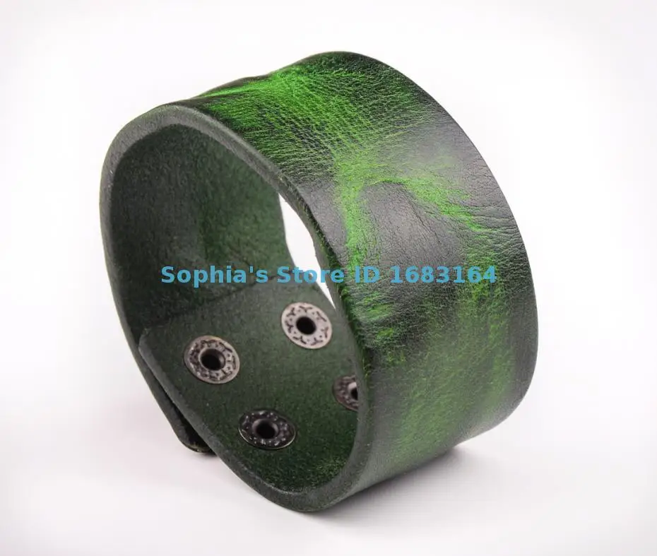 

BL25 Green Cool Vintage Men's Surfer Leather Bracelet Wristband Wide Cuff New