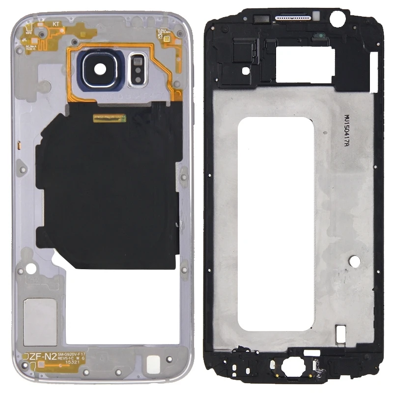 

Front Housing LCD Frame Bezel Plate + Back Plate Housing Camera Lens Panel Replacement for Galaxy S6 / G920F