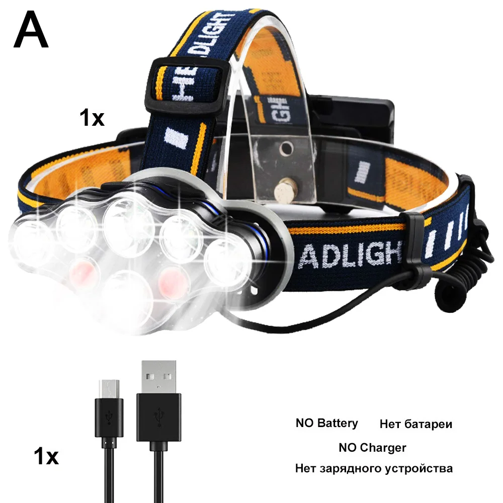 NO Battery Charger EZK20 Прямая поставка 18650 перезаряжаемый светодиодный налобный фонарь T6 COB 8 режимов лампы регулируемый водонепроницаемый фонарик для кемпинга - Испускаемый цвет: NO Battery Charger