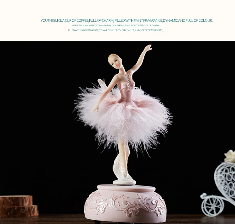 Акватическая розовая балерина, музыкальная шкатулка, белый балет, вращающаяся музыкальная шкатулка, юбка с перьями, карусель, 3 дня рождения, подарок для девочек