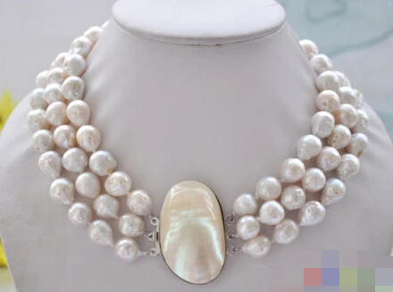 

FREE SHIPPING>@@> 0495 white almost round keshi reborn Edison pearl necklace