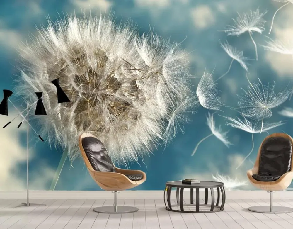 Pale blue pure dandelion Nordic simple background wall | Обустройство дома