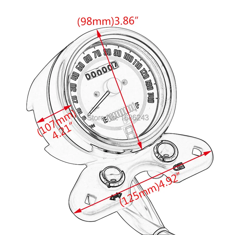 Универсальный Алюминий Основа Мотоциклов пробега Спидометр 12 В 98 мм Подходит для Honda Suzuki Harley Пользовательские