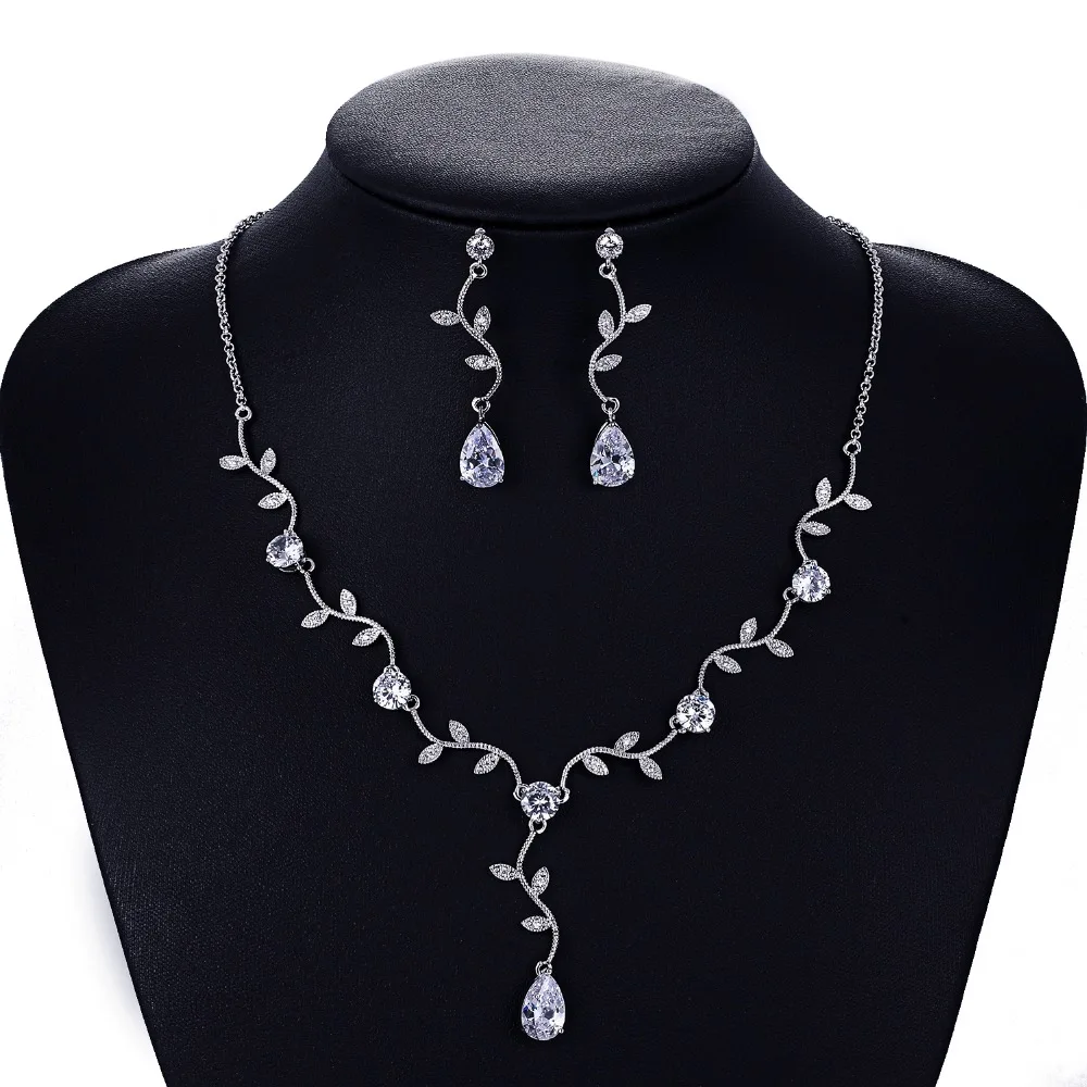 

Crystal CZ Cubic Zircon Bridal Wedding Y Necklace Earring Set Jewelry Sets Women Accessories CN10029