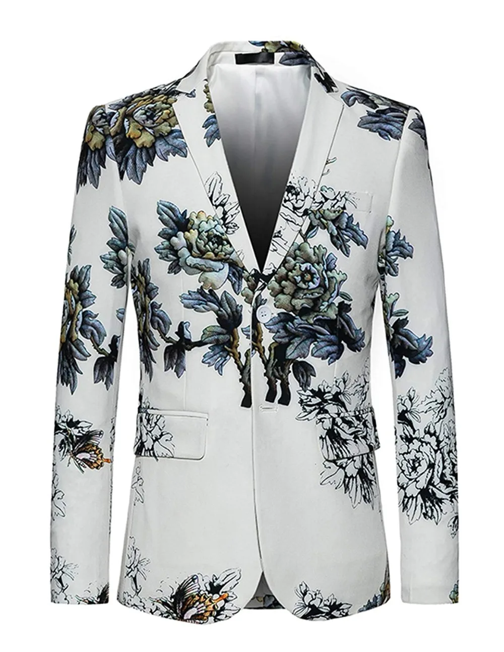 JinXuanYa Men Suits Casual Slim Fit Printed Floral Tuxedo For Prom ...