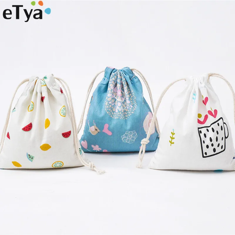 ETya модный шнурок мешок хлопка Для женщин сумки на завязках для путешествий хлопок сумка для косметики ткань нижнего белья носок
