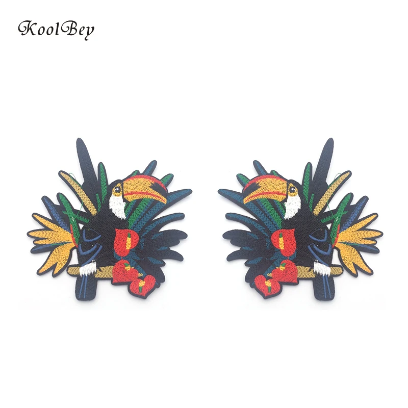 2 шт./лот вышивка птицами Toucan утюгом нашивка для одежды DIY цветы пришивная большая