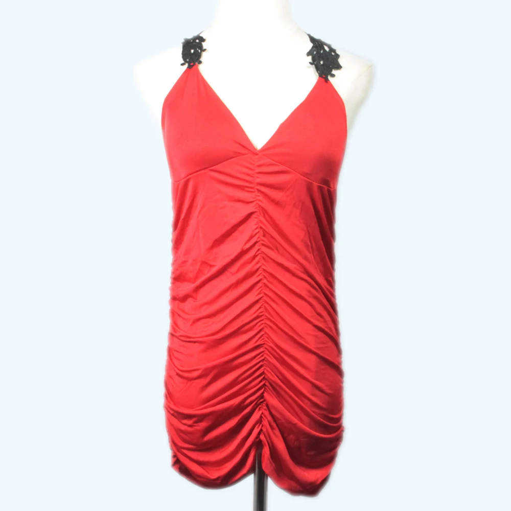 Красное мини-платье с вырезом на шее, кружевное сексуальное нижнее белье с открытой спиной, Эротические трусики с открытой промежностью