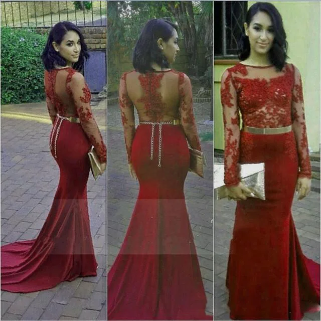 Dark Red 2017 font b Prom b font font b Dresses b font With See Through
