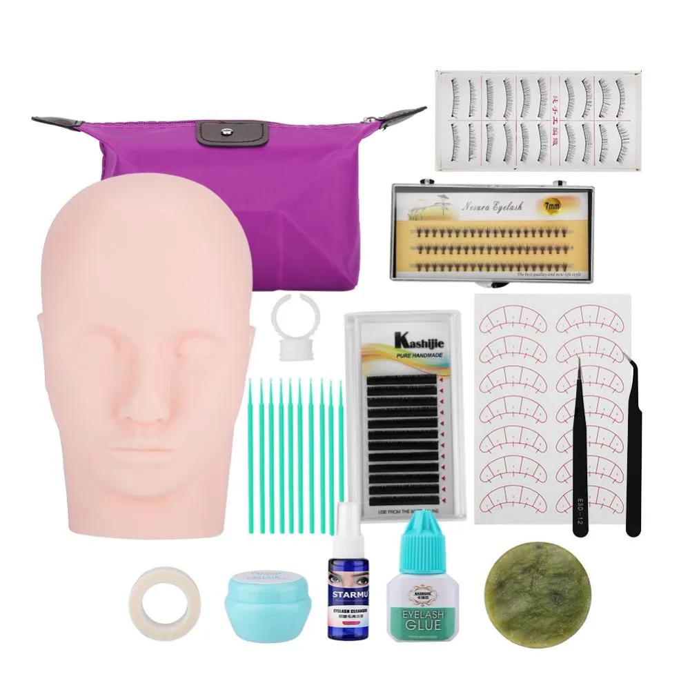 

Eyelashes Extension Kit Individual False Eye lashes Extension Glue Remover Curl Glue Tweezer Tool Set Bag Practice Graft Lashes