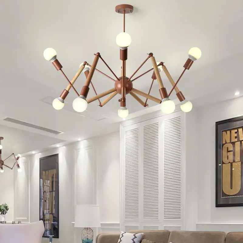 White Wooden Spider chandelier lighting E27 modern loft nordic kitchen chandelier dining room bedroom living room foyer lights - Цвет абажура: Coffee color