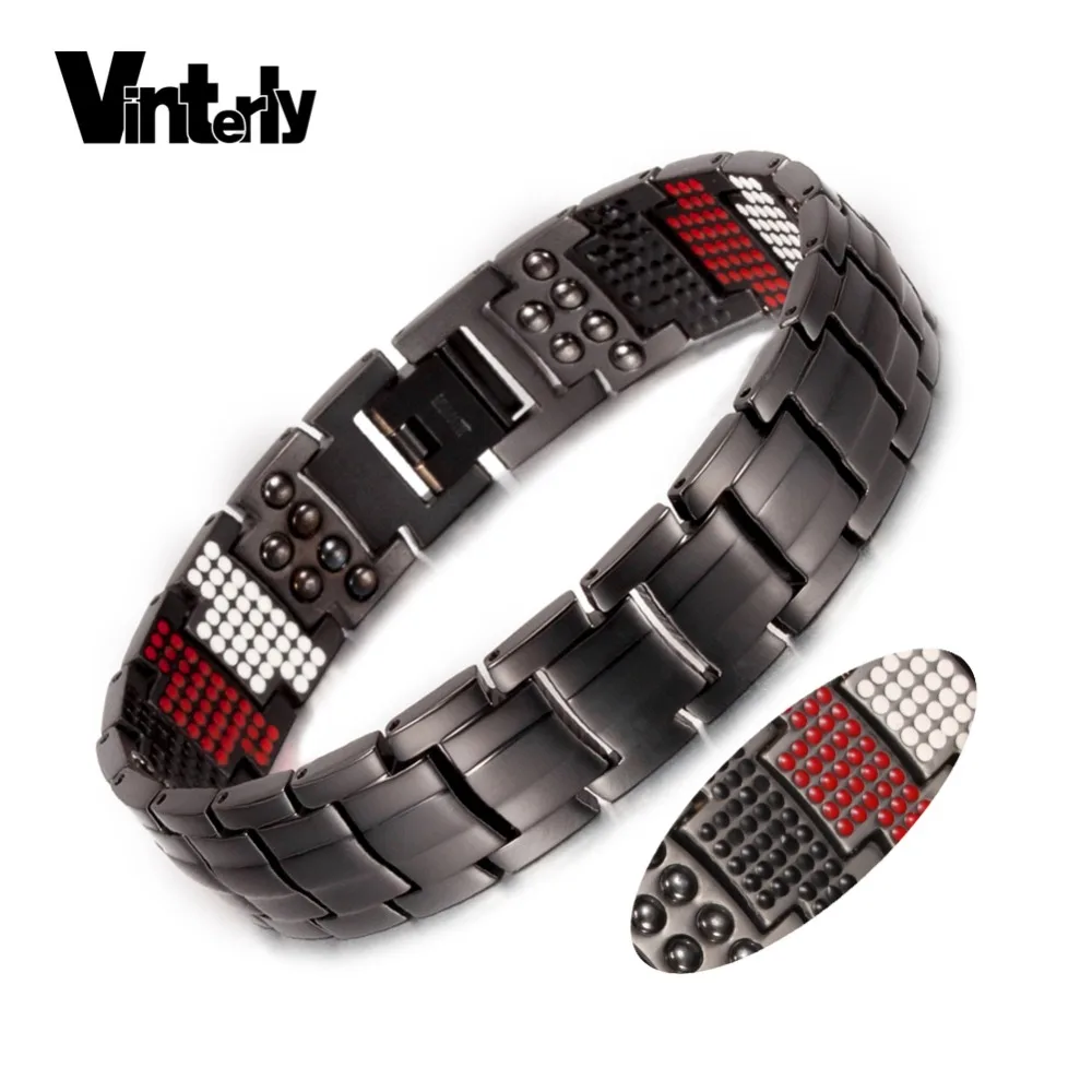 Vinterly Black Bracelet Men Pure Titanium Magnetic Bracelet for Men Punk Health Multi Germanium Wide Bracelets Bangles Jewellery