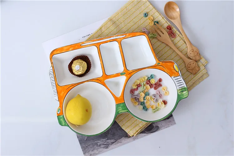 Керамическая машина моделирование детская тарелка еда столовая утварь для кормления, набор для кормления, керамическая мультяшная детская посуда