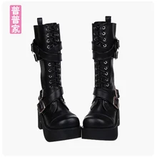 Симпатичные панковские туфли принцессы; весенние ботинки; ботинки в стиле панк; модная женская обувь с перекрестными ремешками на толстой рифленой подошве; pu7002