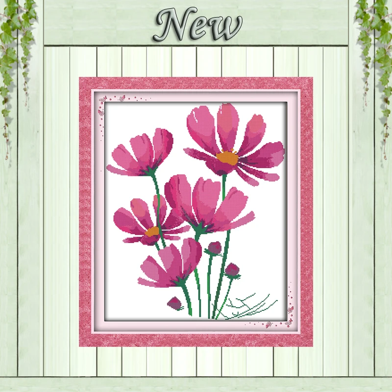 

Pink rose and butterfly flower painting counted print on canvas DMC 11CT 14CT Chinese Cross Stitch kits needlework Set embroider