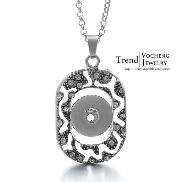 

18mm Crystal Snap Button Necklaces Rectangular Crystal Pendant with Stainless Steel Chain NN-072 Vocheng Jewelry