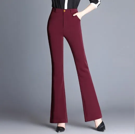 6XL женские брюки-клеш среднего возраста, большие размеры, офисные, формальные, для работы, с высокой талией, расклешенные брюки для женщин, Pantalon Femme