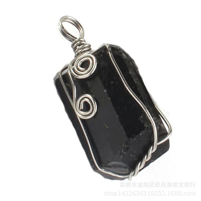 XSM натуральный черный турмалин нерегулярные подвески для ожерелья проволока обмотки чакра рейки шорл необработанные камни амулет ювелирные изделия - Окраска металла: Посеребренный