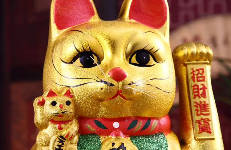 Большой 17 дюймов золото керамика Lucky Cat статуэтки Фен Шуй богатство украшения электрический махать трясущимися руками украшения дома аксессуары