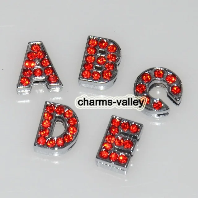 

CCOR 26PCS-1300pcs 8MM Red Rhinestone A-Z Slide Letters DIY Wristband Pet Dog Name Collars Keychain, Free Shipping