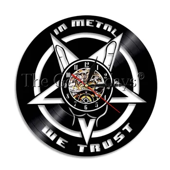 

1Piece In Metal We Trust Music Quote Wall Clock Heavy Metal Vinyl Record Wall Clock Mood Lighting Rock Decor Wall Art