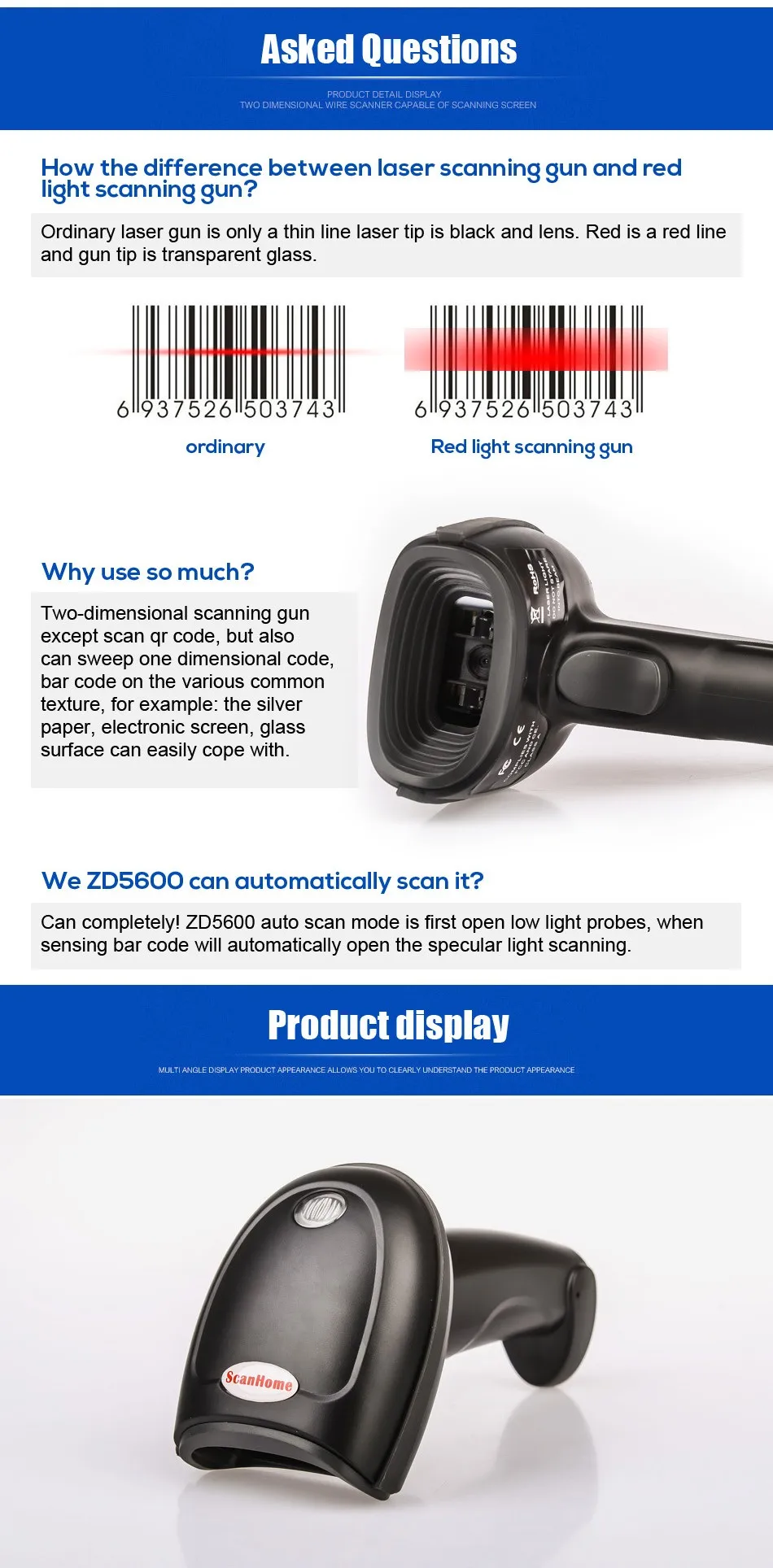 Scanner de Código de Barras Scanner de Código de Leitor de Código de Barras Leitor de Código de qr Supermercado Handheld Interface Usb 2d Zd5600 7 Cheap 2d barcode scanner