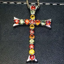 Натуральный красочный Сапфир Крест Ожерелье Подвеска 925 серебро 0.15ct* 17 шт. драгоценный камень#15022504