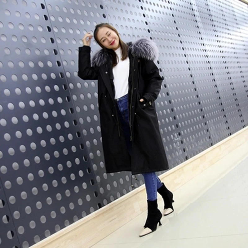 Parka Veste 1 4 2 À Laveur Grand Rex 3 Capuchon 5 Col 6 Naturel Lapin De Fourrure D'hiver Chaud Manteau Raton Véritable Parkas Épais Femmes 2018 7 sdhQtrCx