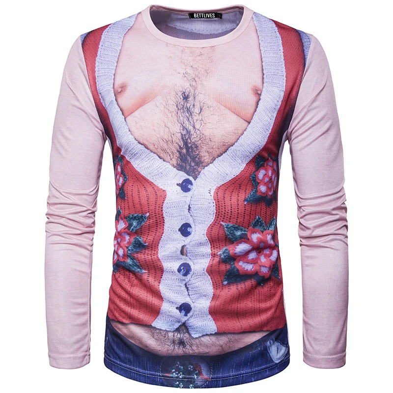 Fashion Novel Men's 3d printed t shirts Sexy Chest Hair Muscle Tee Tops